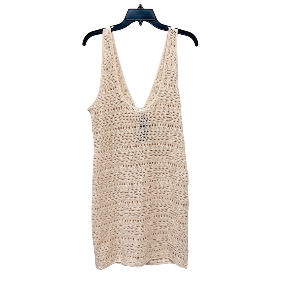 Wild Fable Women's Beige Center Front Keyhole Crochet Swim Cover Up Size L - Picture 3 of 5
